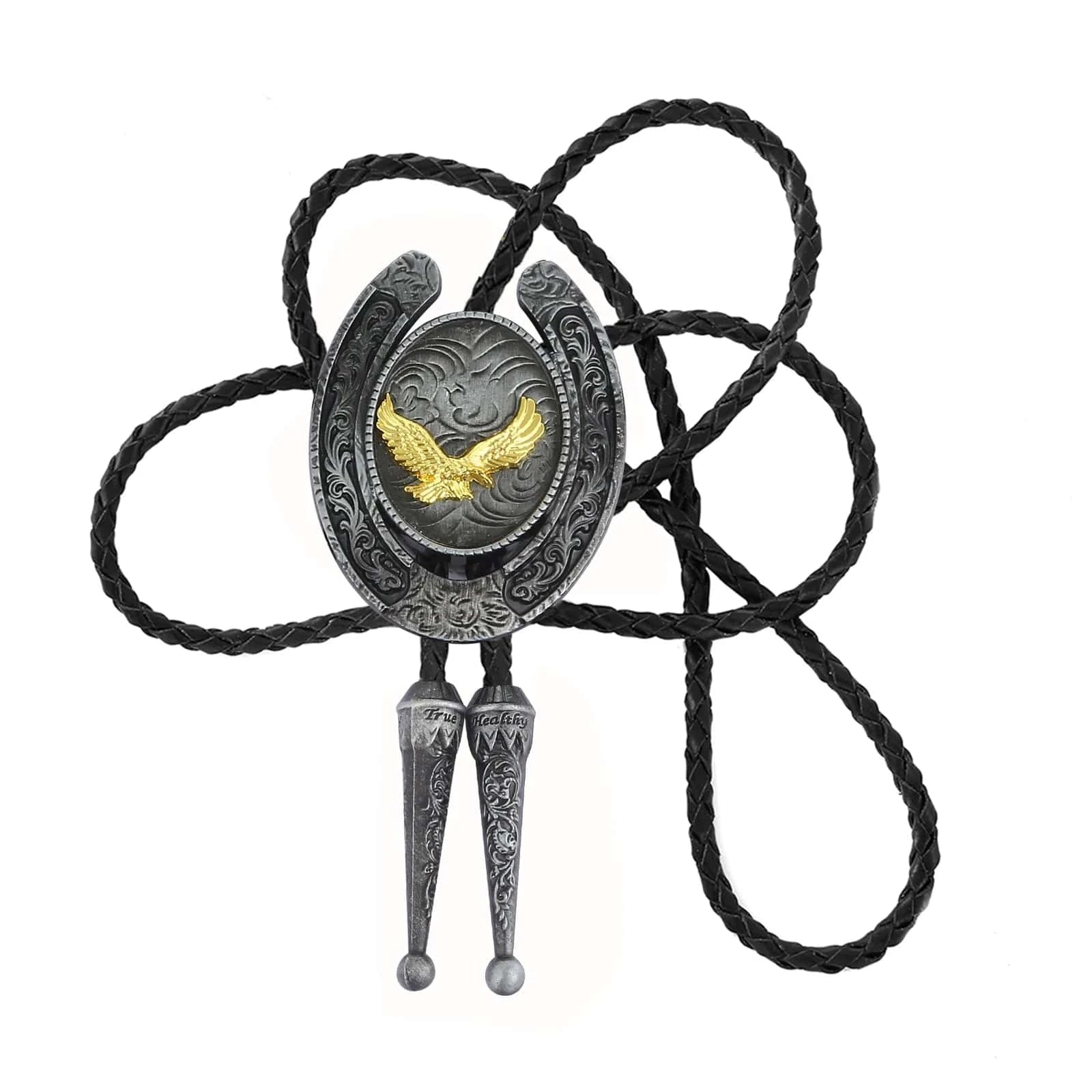 Bolo tie med hästsko och örn i guldmetall