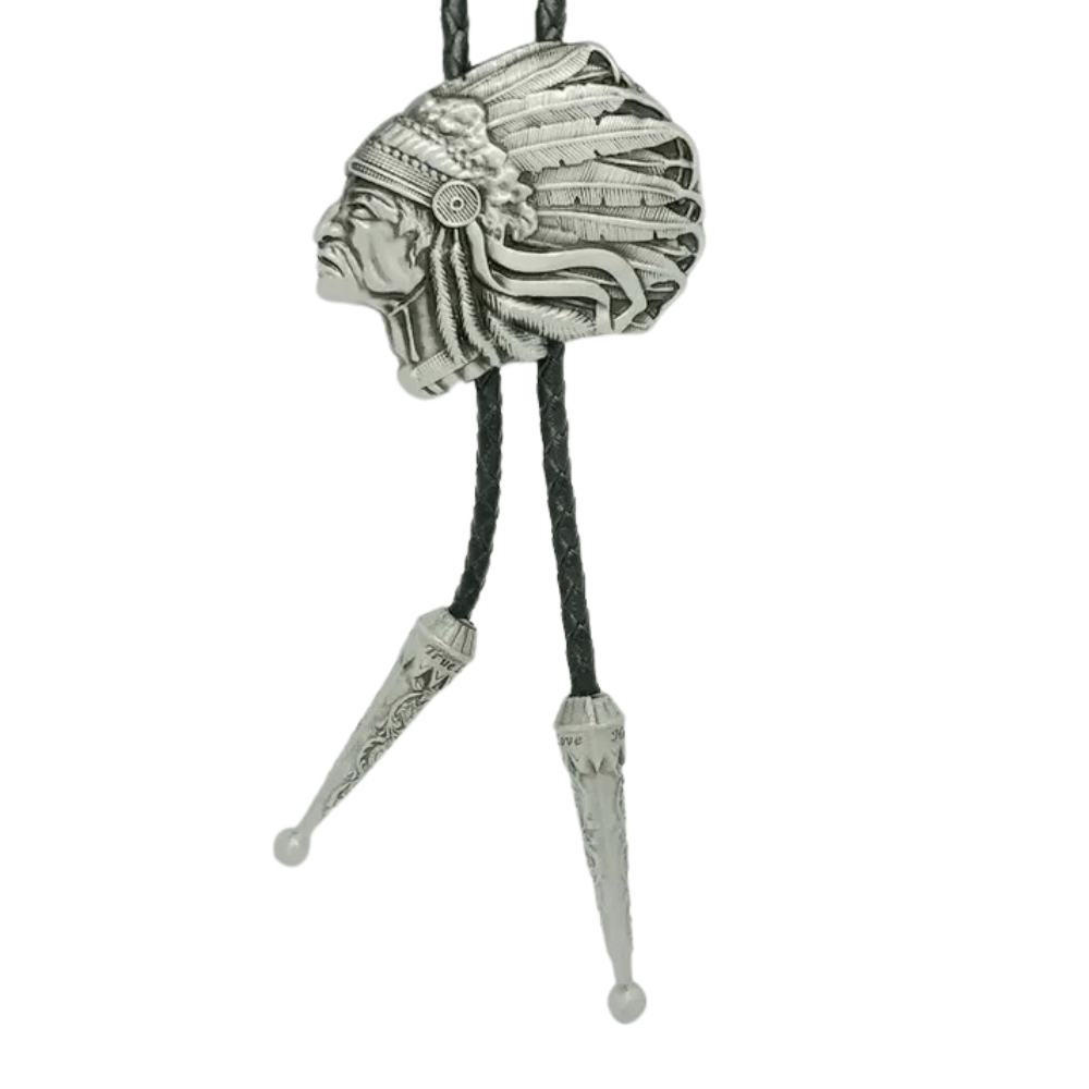 Bolo tie med indianskt motiv i antiksilver