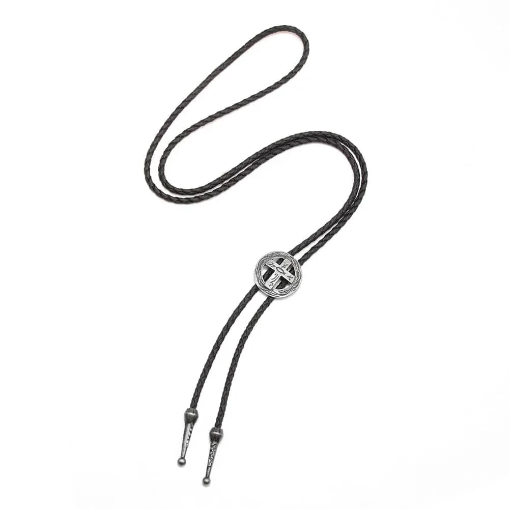 Bolo tie med kors i retro metall