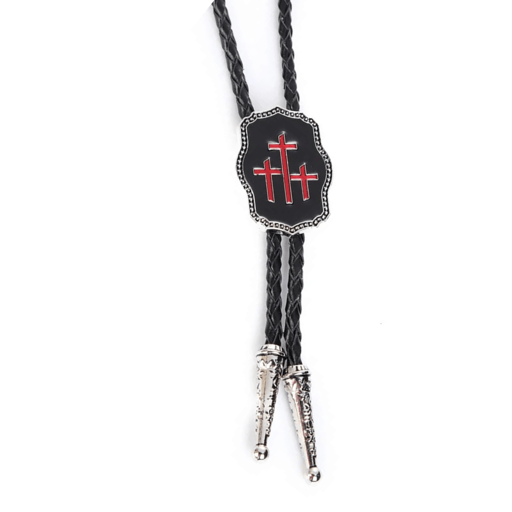 Bolo tie med korsmotiv i svart emalj