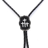Bolo tie med korsmotiv i svart emalj