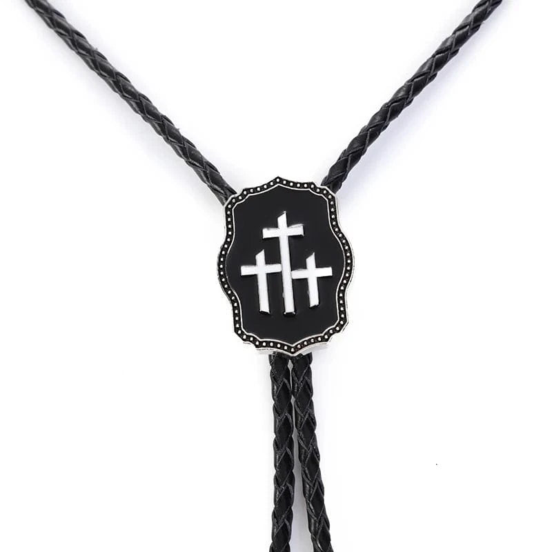 Bolo tie med korsmotiv i svart emalj