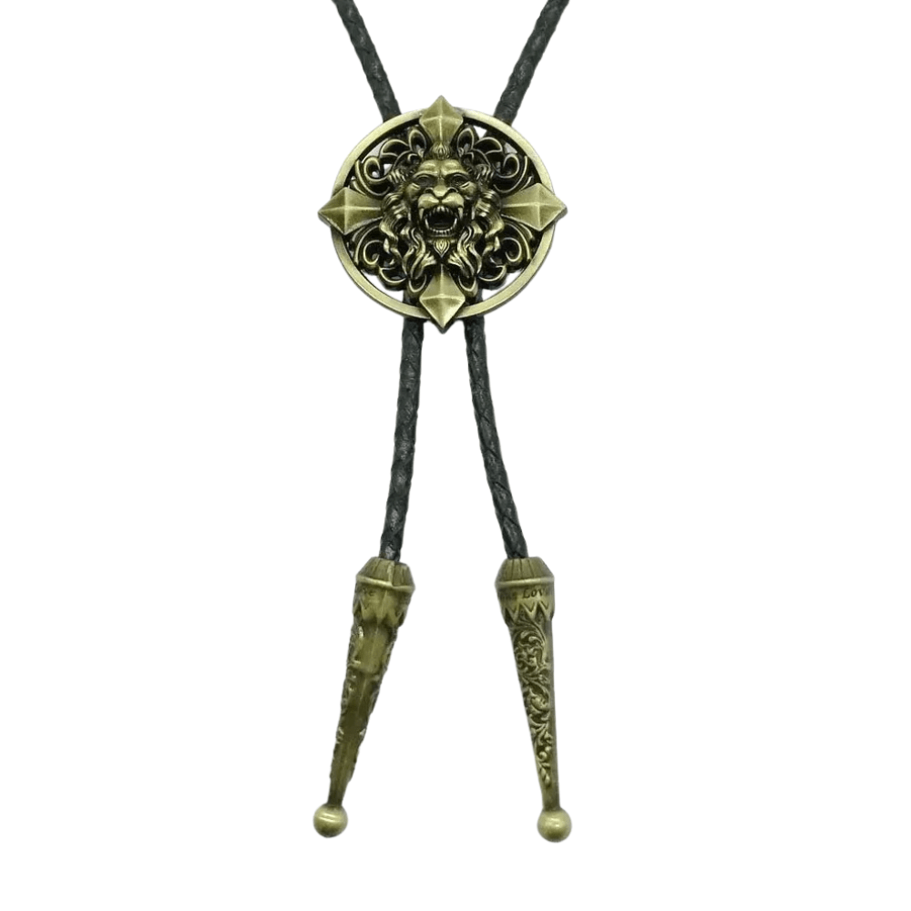 Bolo tie med lejonhuvud i antikmetall