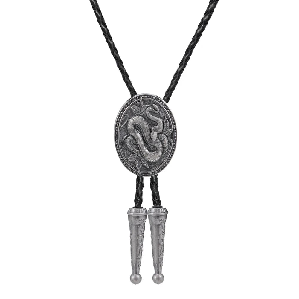 Bolo tie med ormmönster i antiksilver