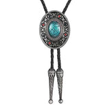 Bolo tie med oval sten och dekorativ antiksilverram