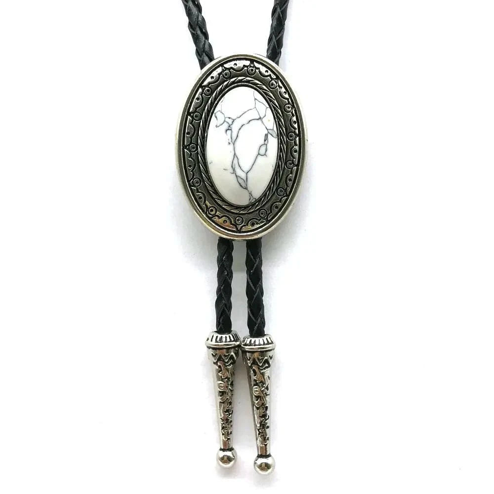 Bolo tie med oval sten och flätat läderband