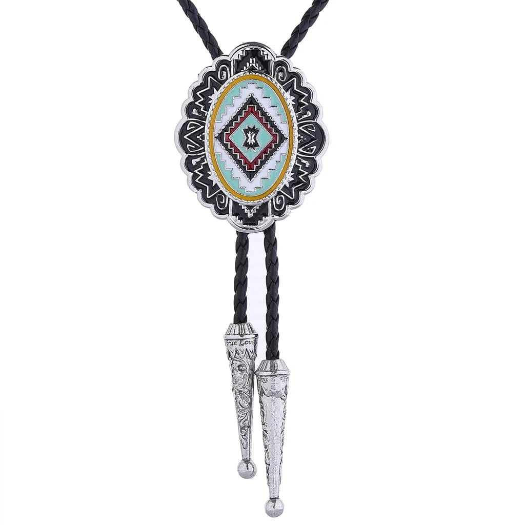 Bolo tie med ovalt hänge i färgglad tribaldesign