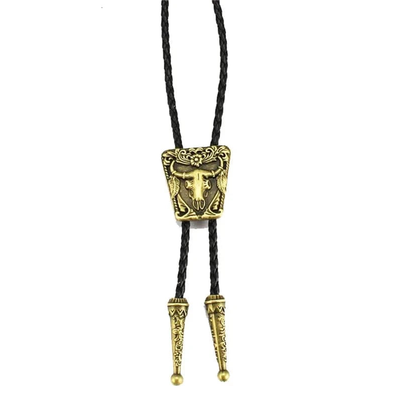 Bolo tie med oxskalle i metall och läderband