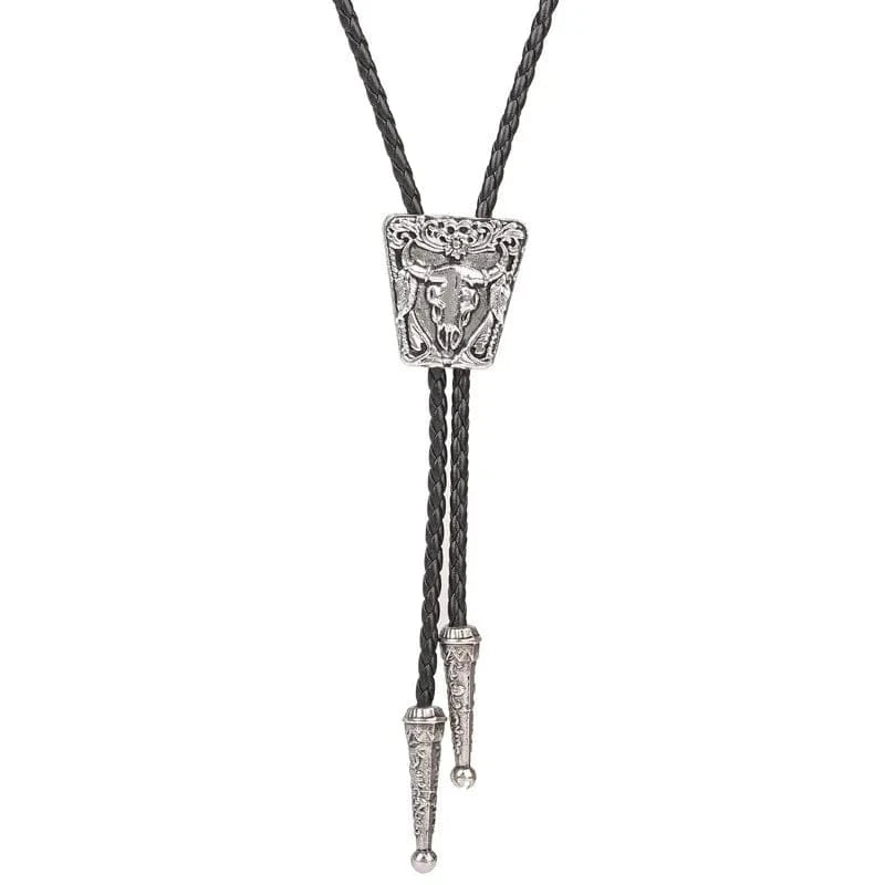 Bolo tie med oxskalle i metall och läderband