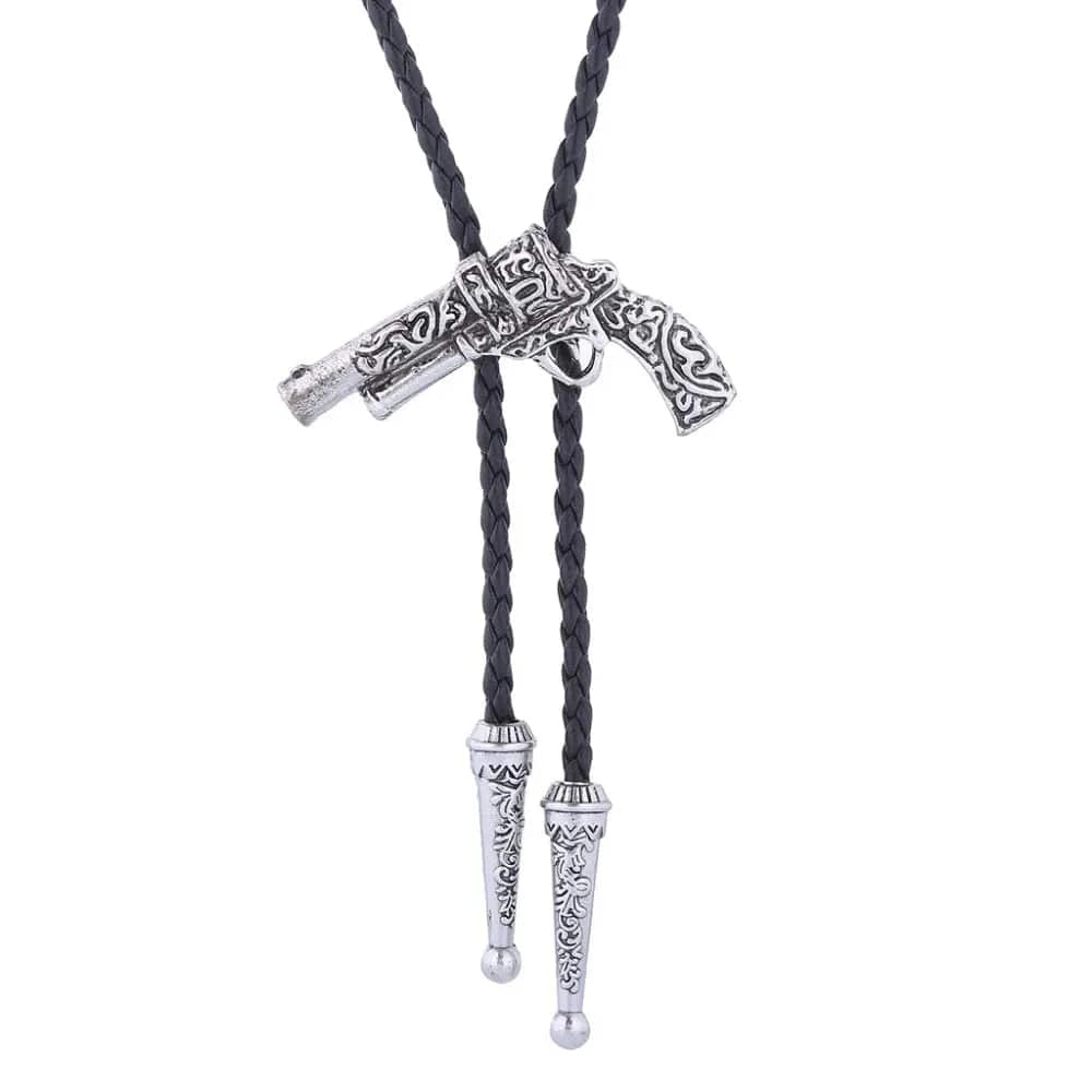 Bolo tie med retro pistol i metall
