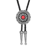 Bolo tie med runt metallhänge och lädersnöre