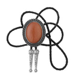 Bolo tie med stor oval sten och handflätad läderrem