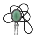 Bolo tie med stor oval sten och handflätad läderrem