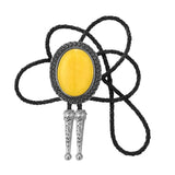 Bolo tie med stor oval sten och handflätad läderrem