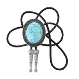 Bolo tie med stor oval sten och handflätad läderrem