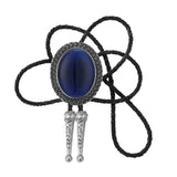 Bolo tie med stor oval sten och handflätad läderrem
