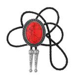 Bolo tie med stor oval sten och handflätad läderrem