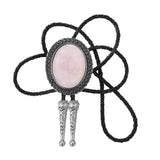Bolo tie med stor oval sten och handflätad läderrem