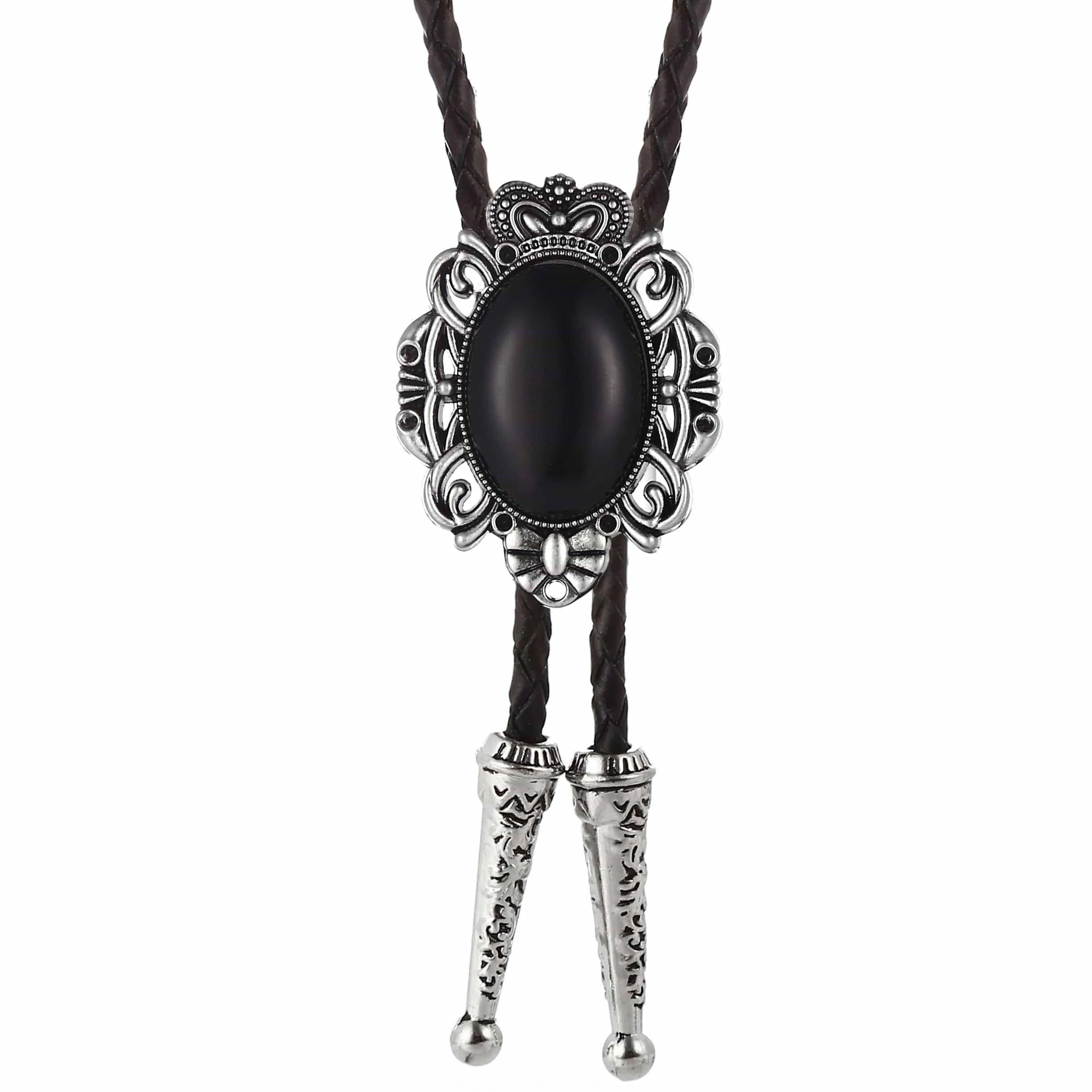 Bolo tie med svart sten och antiksilverdetaljer