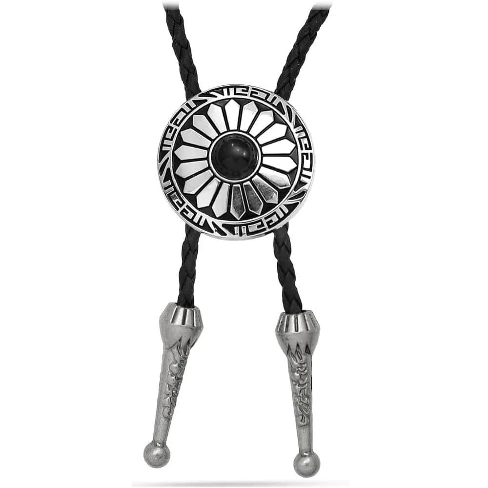 Bolo tie med svart sten och solinspirerat silverhänge