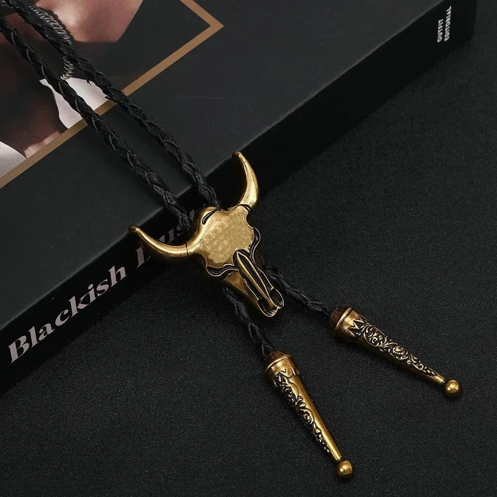 Bolo tie med tjurskalle i antik mässing