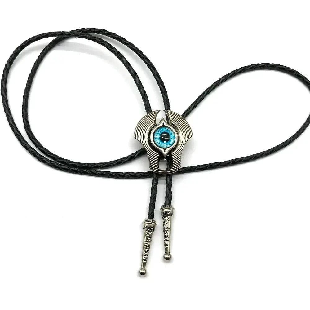 Bolo tie med totemdesign och färgad glassten