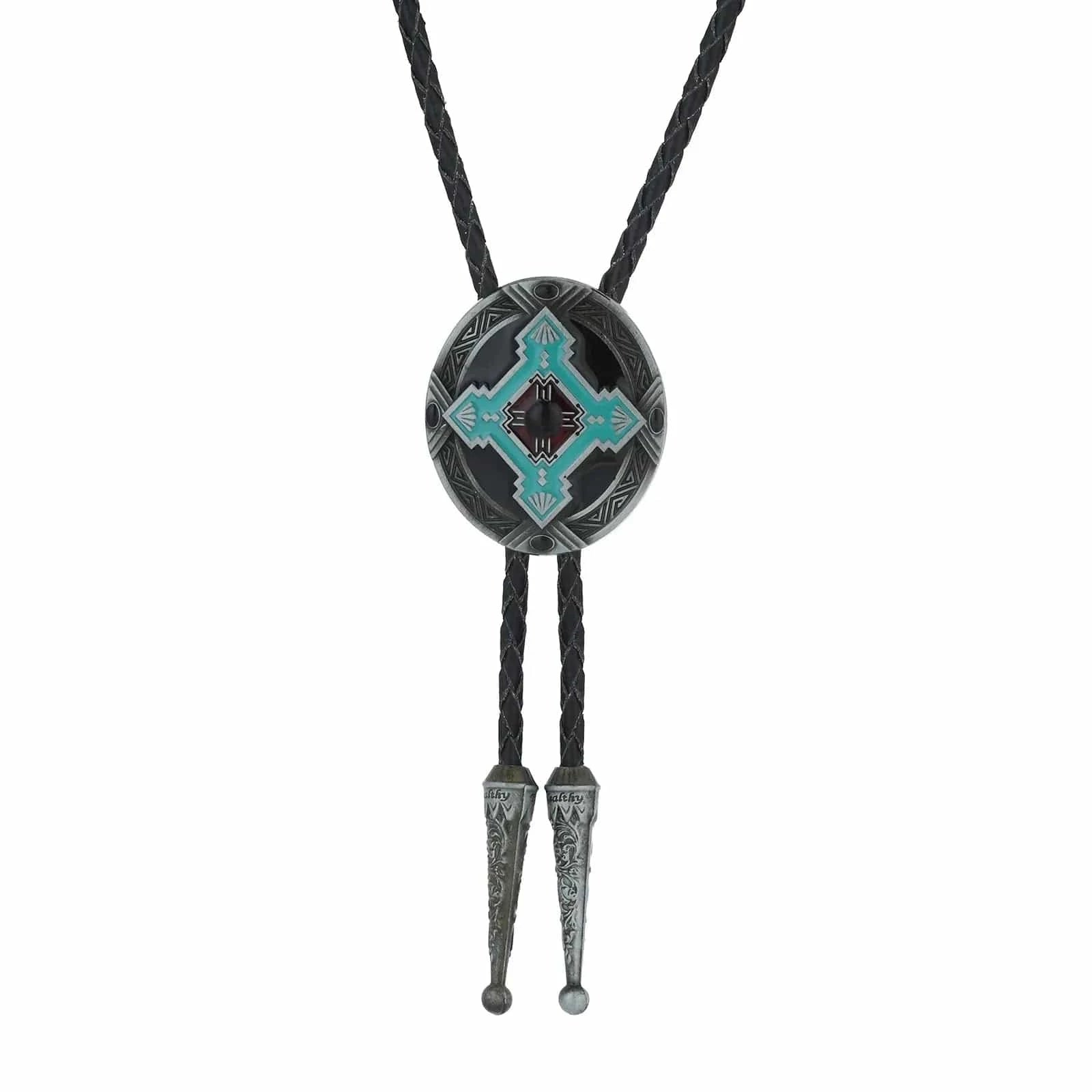 Bolo tie med turkos geometrisk medaljong i zinklegering