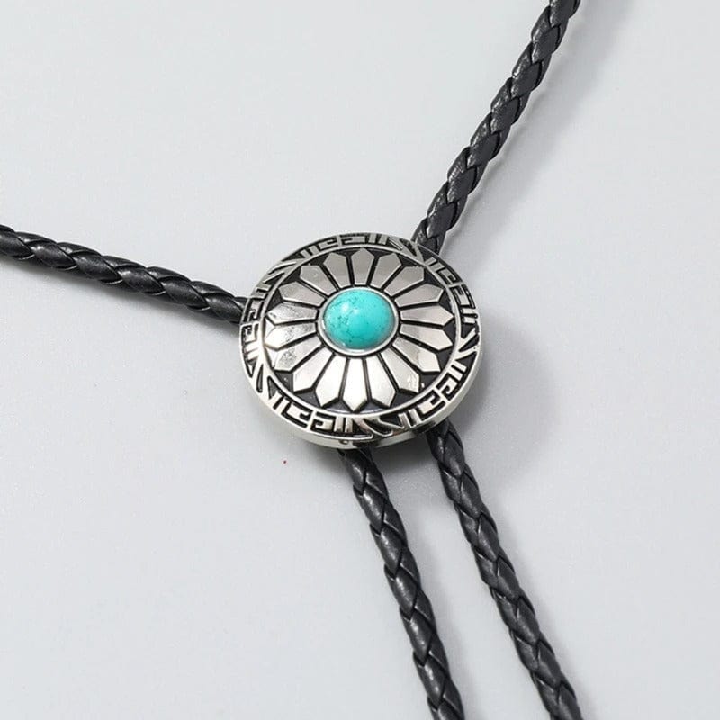 Bolo tie med turkos sten och solinspirerat silverhänge