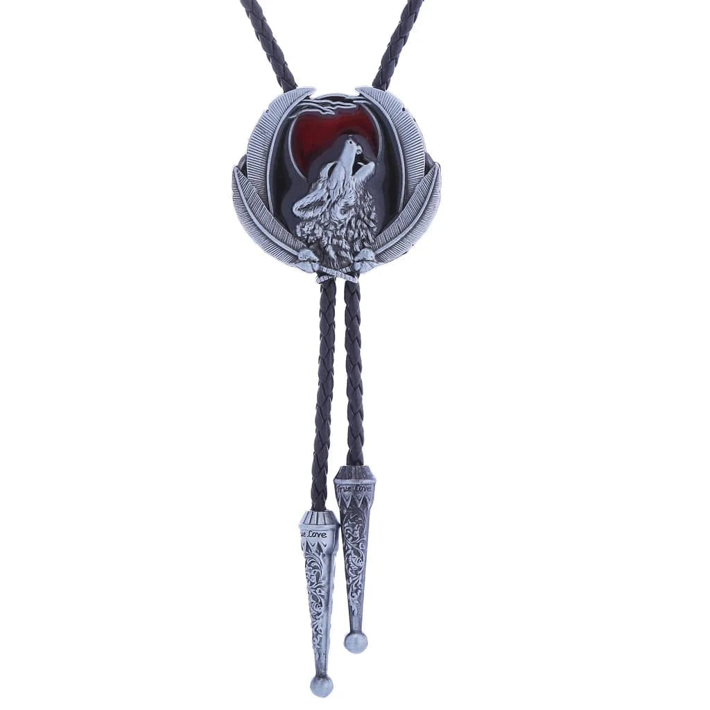 Bolo tie med vargmotiv i legering