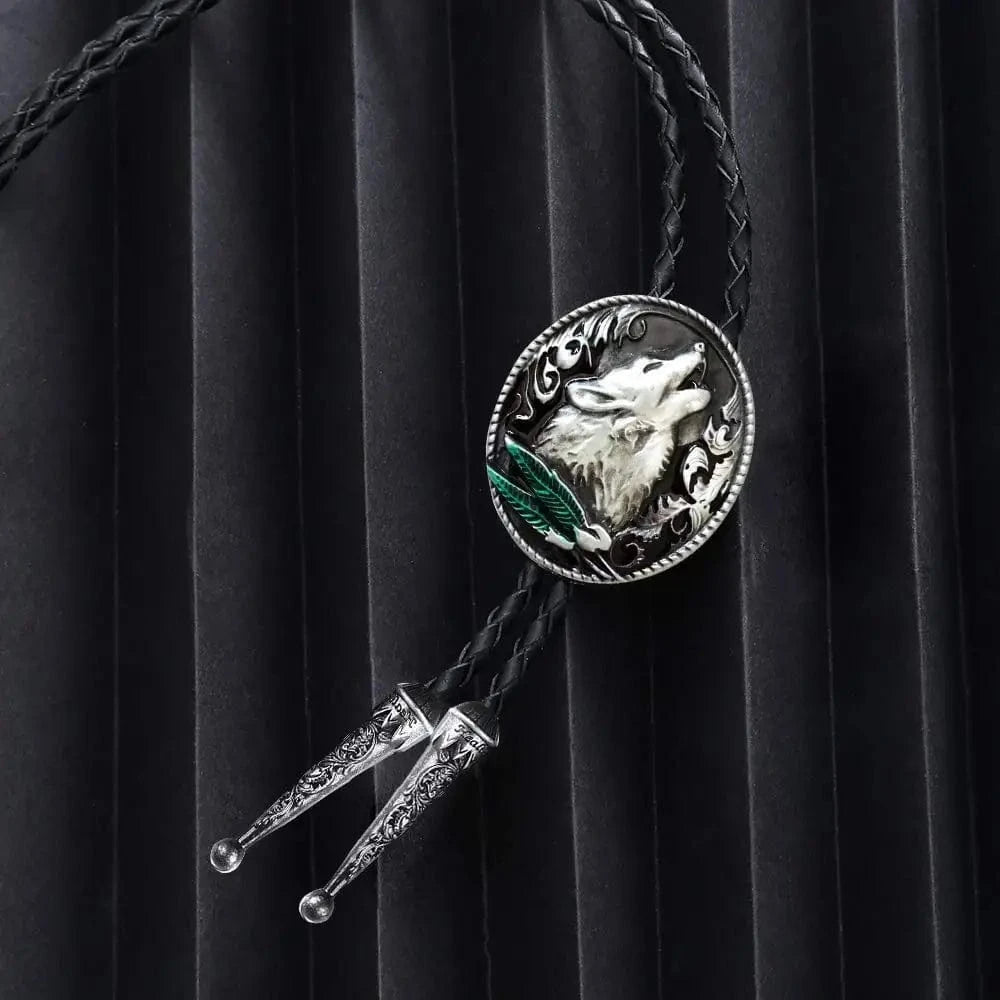Bolo tie med ylande varg i zinklegering