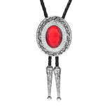 Bolo tie rund med blå rhinestone och flätad läderrem