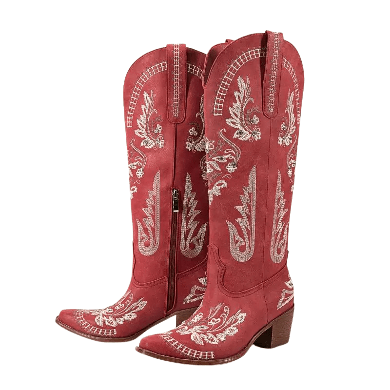 Broderade Cowgirl Boots i Mocka