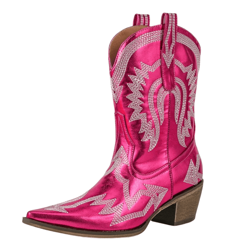 Broderade låga cowboyboots med chunky klack