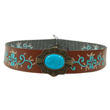 Broderat westernhattband med stor turkossten