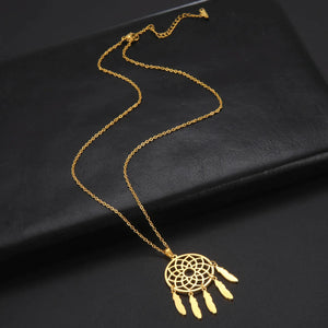 Cazador Hollow Dreamcatcher Feather Pendant Necklaces for Women Stainless Steel Jewelry Choker Necklaces 2025 Birthday Gift
