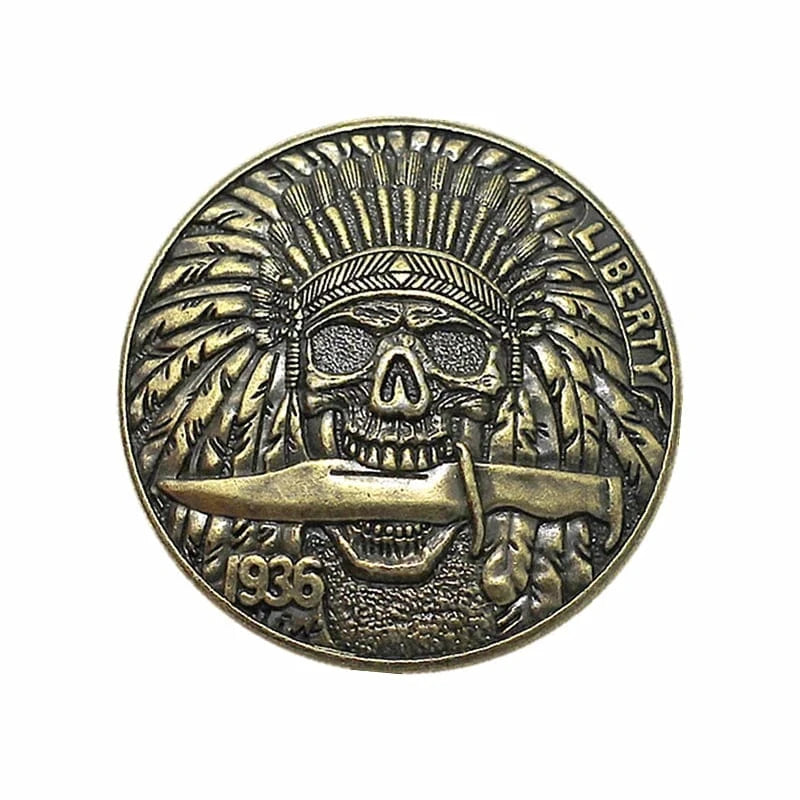 Concho Döskalle i Mässing med Indianmotiv