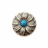 Concho i Mässing med Tribal Solblomma och Färgsten Antiksilver och blå / 30mm