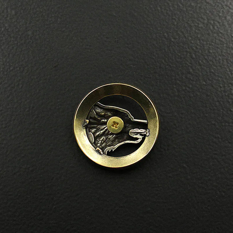 Concho rund mässing med varghuvud Guld och silver / 30 mm