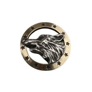 Concho rund mässing med varghuvud Guld och silver / 30 mm