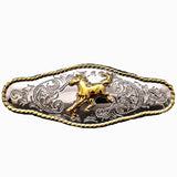 Concho western i metall med hästmönster i relief