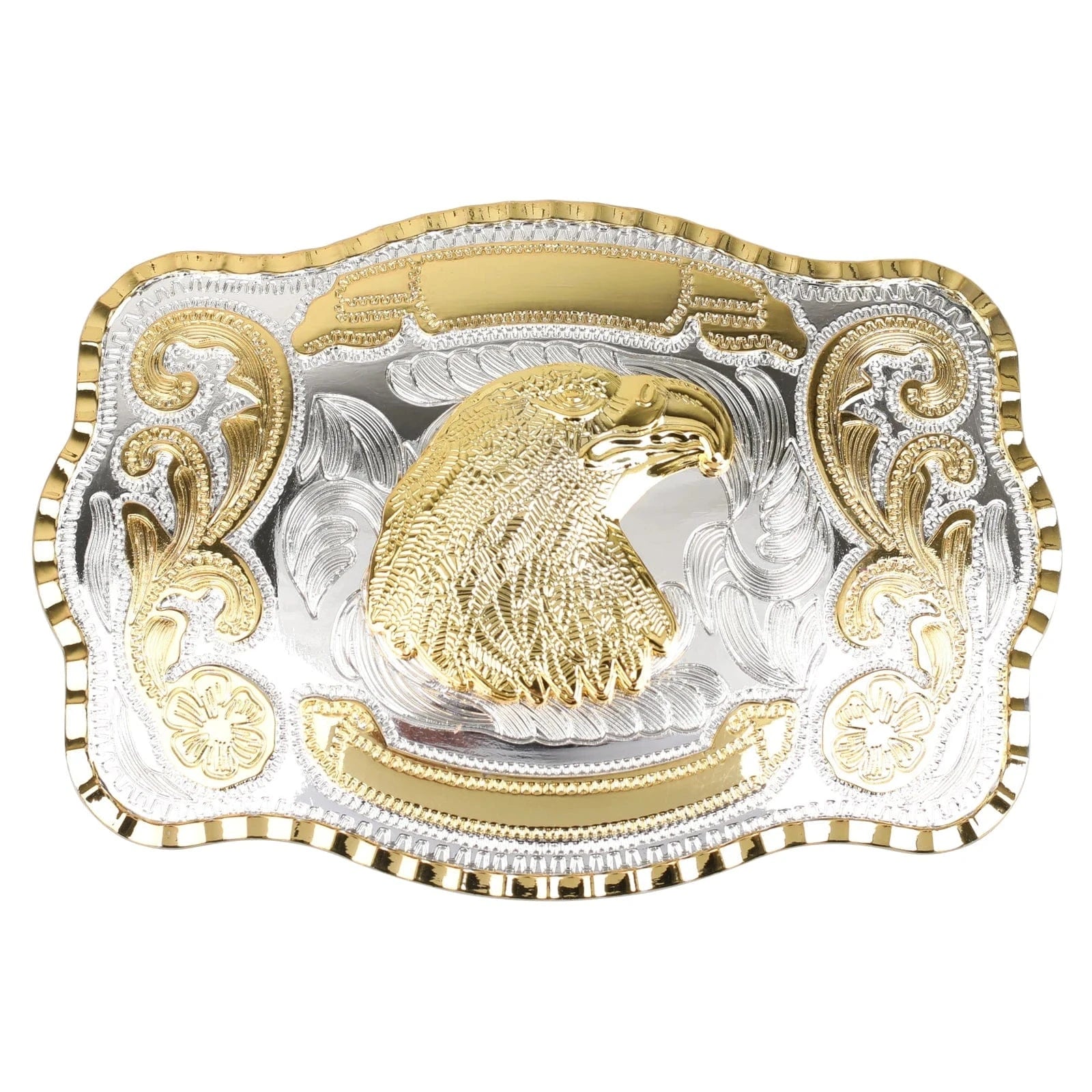 Cowboy Bältesspänne Guld Silver Djurmotiv och Blomgravyr
