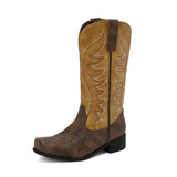 Tvåfärgade Höga Cowboyboots med Fyrkantig Tå för Dam