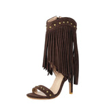 Cowboy sandaler med fransar i mockalook och nitar