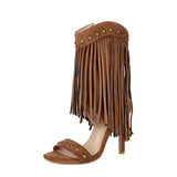 Cowboy sandaler med fransar i mockalook och nitar