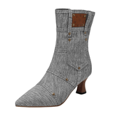 Cowboy stövletter i denim med ficka och nitar