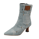 Cowboy stövletter i denim med ficka och nitar