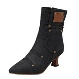 Cowboy stövletter i denim med ficka och nitar