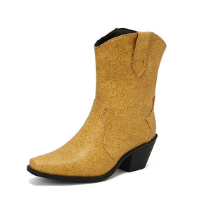 Mönstrade Låga Cowboyboots för Dam Gul / 36