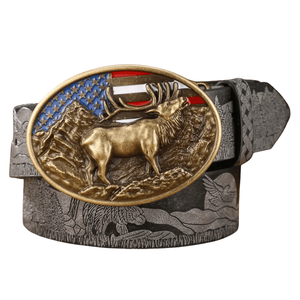 Cowboybälte amerikanskt älgspänne Svart guld / 120cm