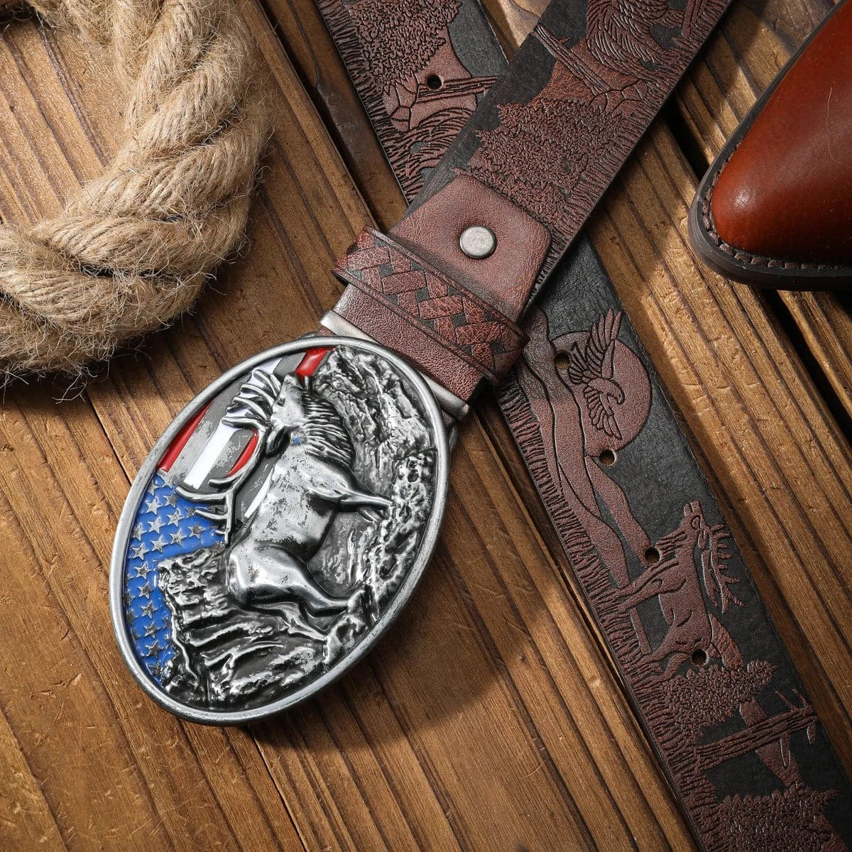 Cowboybälte amerikanskt älgspänne
